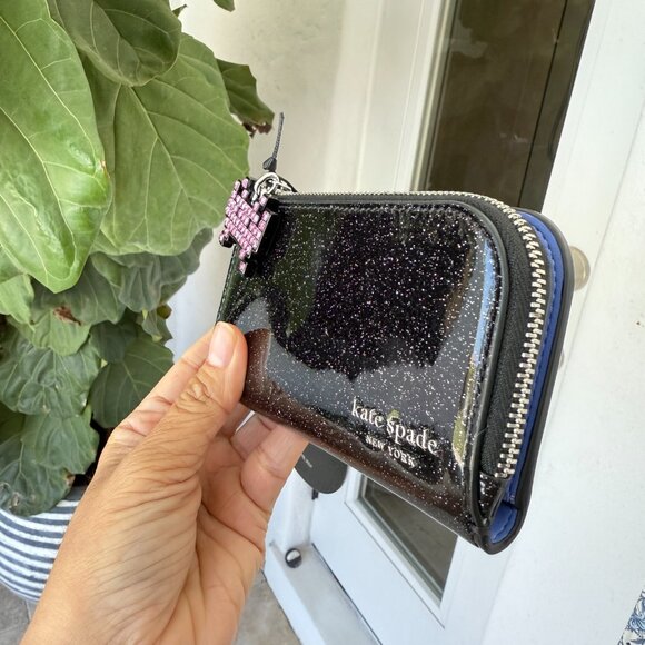 Space Invaders X Kate Spade Glitter Patent Small Slim Bifold Wallet KI755 - Picture 8 of 15